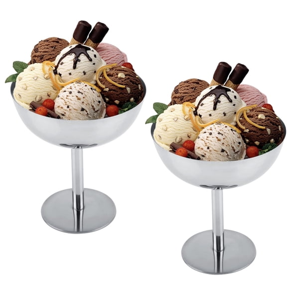 2pcs Ice Cream Cup, Stainless Steel Serving Dessert Bowls Cups Sauce Bowls Mini Round Footed Yogurt Snack Candy Cups for Salad Fruit Pudding Christmas Party