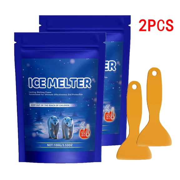 2pcs Ice Melt Safer for Concrete & Pet - 100g/3.53oz Bag, Snow Salt Ice Melt, Salt for Snow and Ice Removal, Sidewalk Salt, Driveway Salt, Snow Melt is Effective Up to -15° (2pcs, Blue)