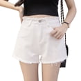 thumbnail image 1 of Women Short Jeans Solid Color High Waist Burr Shorts for Summer  L, 1 of 8