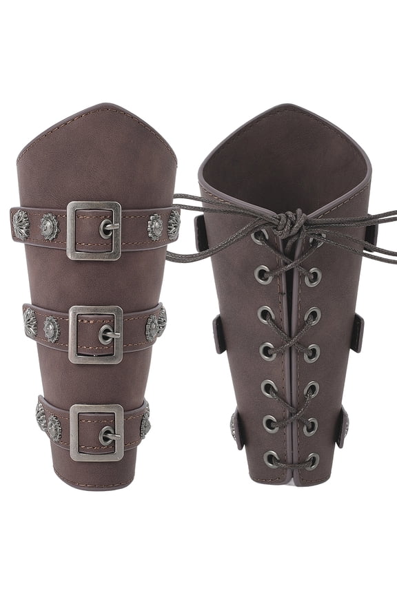 2pcs Imitation Leather Cuff Cord Bracelets Adjustable Gauntlet Wristband Arm Guard Coconut Brown 19.3x23.5x0.25cm