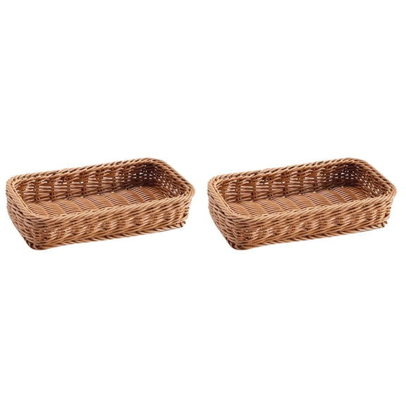2pcs Imitation Rattan Storage Basket Woven Cutlery Utensil Seasoning Bottle Organizer