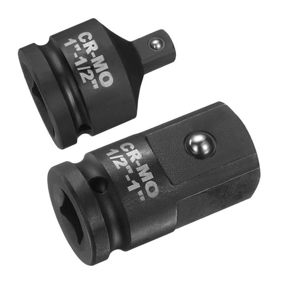 2pcs Impact Socket Adapter Reducer Increaser Set 1" to 1/2" 1/2" to 1" Square Drive Standard SAE CR-MO Steel Converter for Impact Driver Ratchet Wrench