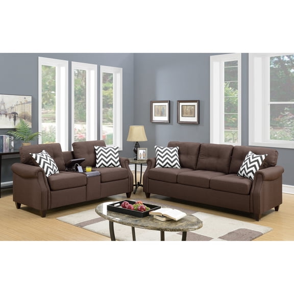 2pcs In Dark Coffee Tone, Polyfiber And With Console Pillows, Modern Living Room , Cupholder Storage, Stylish Contemporary Furniture Pillows