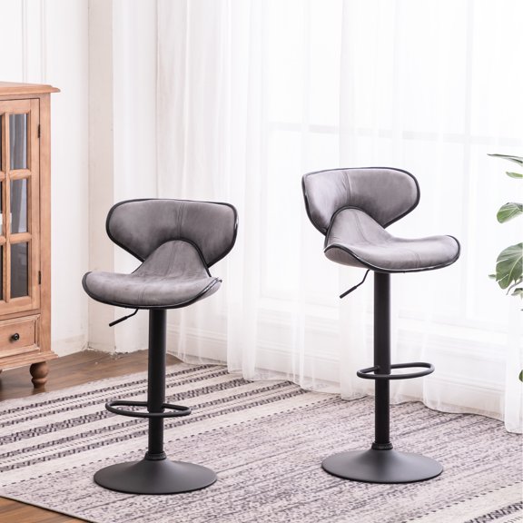 2pcs In Grey, Base With Footrest, Adjustable Seat, 17.53"w X 20.9"d 34"-42.5"h Weathered Upholstery , Of 2, Gray - Air Lift Stylish Relaxing Seating