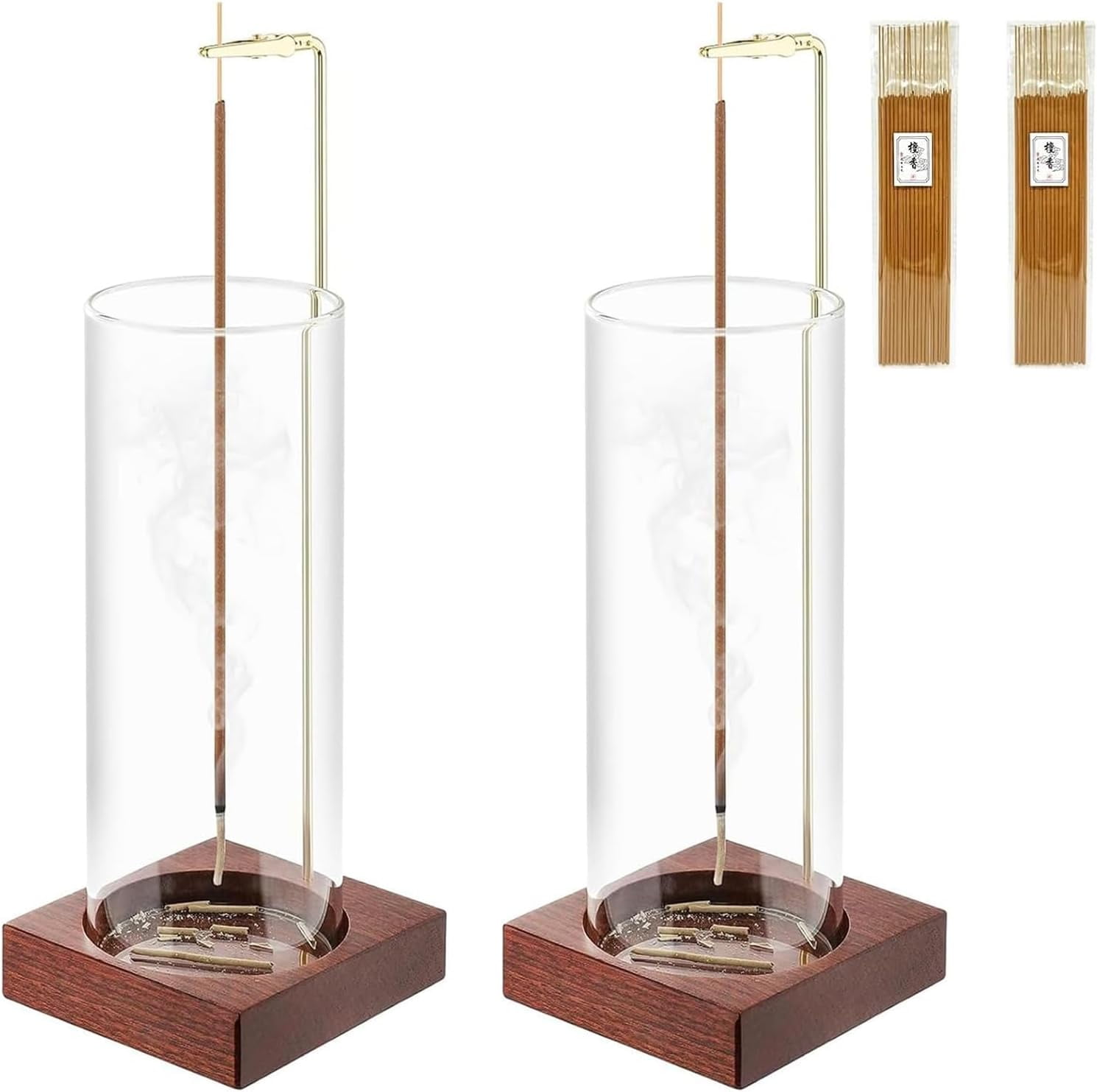 2pcs Incense Holder,Wooden Incense Holder for Sticks with 20 Incense Sticks, Anti-ash Incense Burner with Glass Ash Catcher for Meditation Yoga Spa Gift, Decor