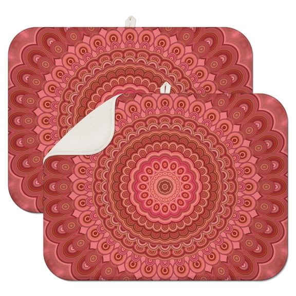 2pcs Indian Floral Drying Mat for Dishes, Extra Absorbent Microfiber Countertop Pad with Dreamy Fantasy Pattern, Reusable Heat Resistant Mat for Emotional Energy & Spiritual Decor
