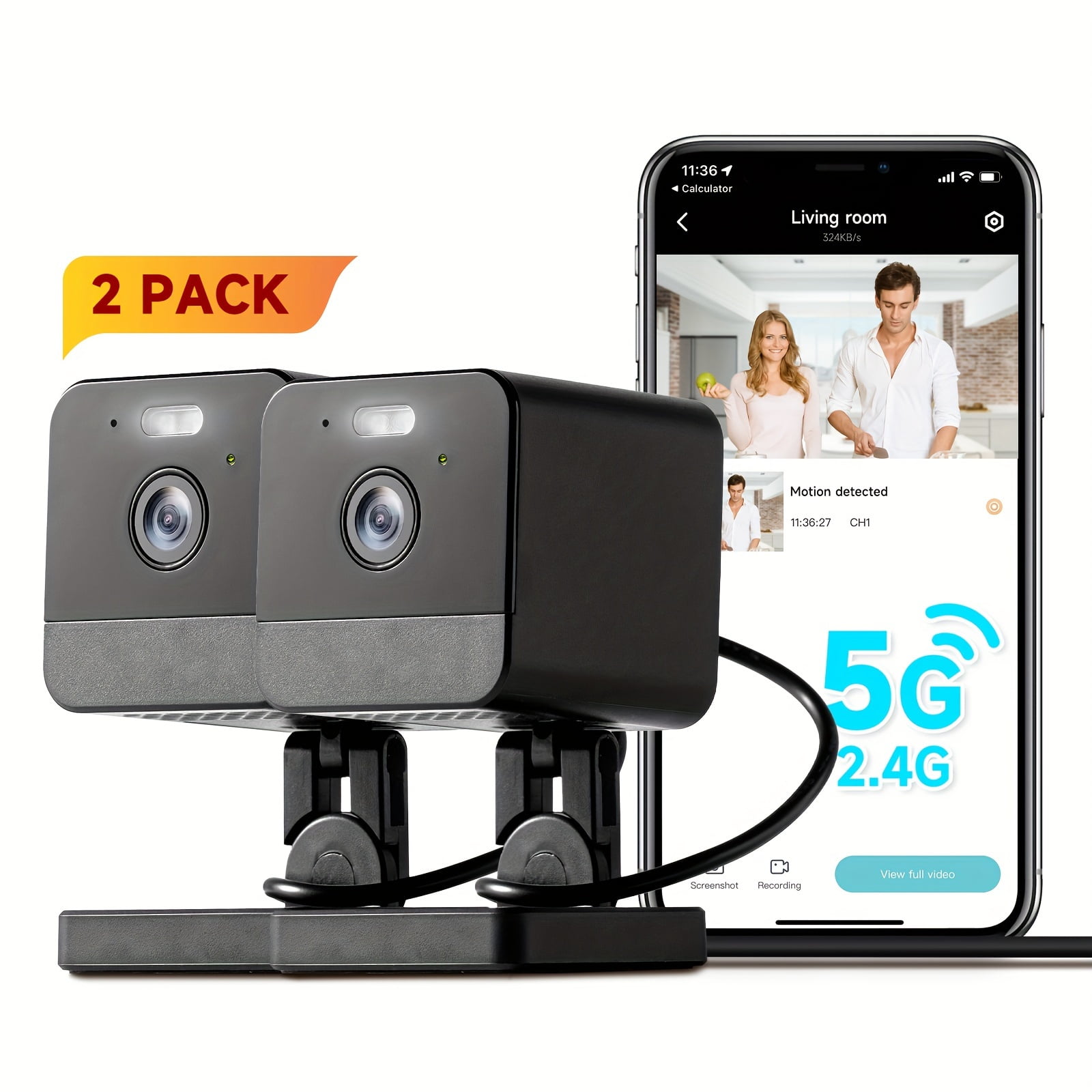 2pcs Indoor Camera With Motion Detection, 2.4G/5G WiFi, Baby Monitor, Night Vision, 2-Way Audio & Siren, Cloud & 256G SD Storage(The White Version Supports Cloud Storage Only), Alexa Support