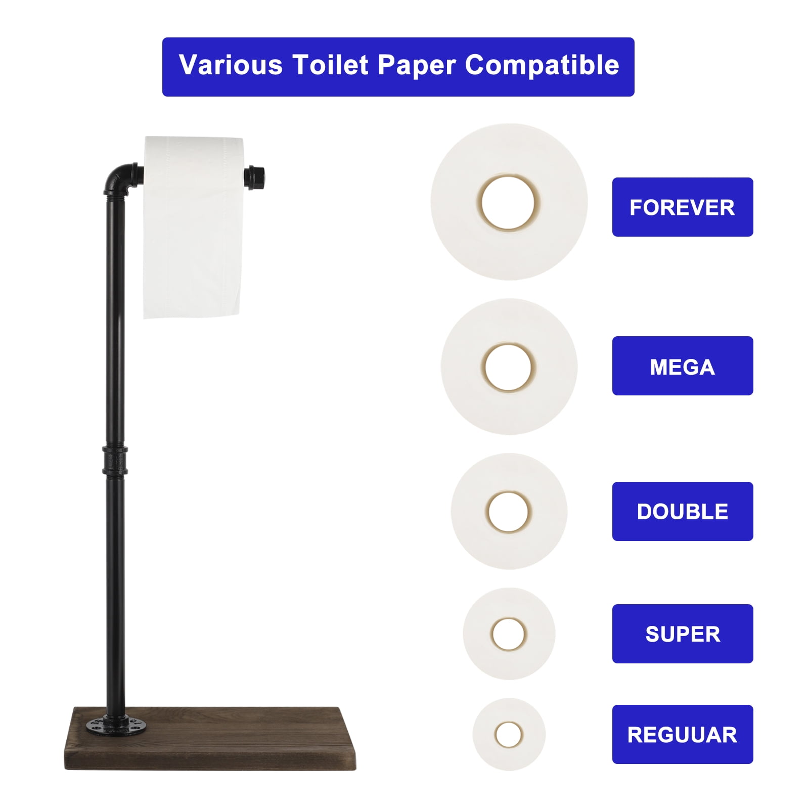 2pcs Industrial Style Floor Toilet Paper Holder Toilet Paper Dispenser Brown