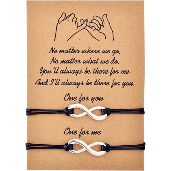 2pcs Infinity Matching Bracelets Handmade Eternal Love Black Braided Adjustable Rope Bracelets for Men Women FF Friendship Couples Family Lovers Birthday Valentines Day Jewelry Gifts