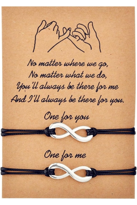 2pcs Infinity Matching Bracelets Handmade Eternal Love Black Braided Adjustable Rope Bracelets for Men Women FF Friendship Couples Family Lovers Birthday Valentines Day Jewelry Gifts