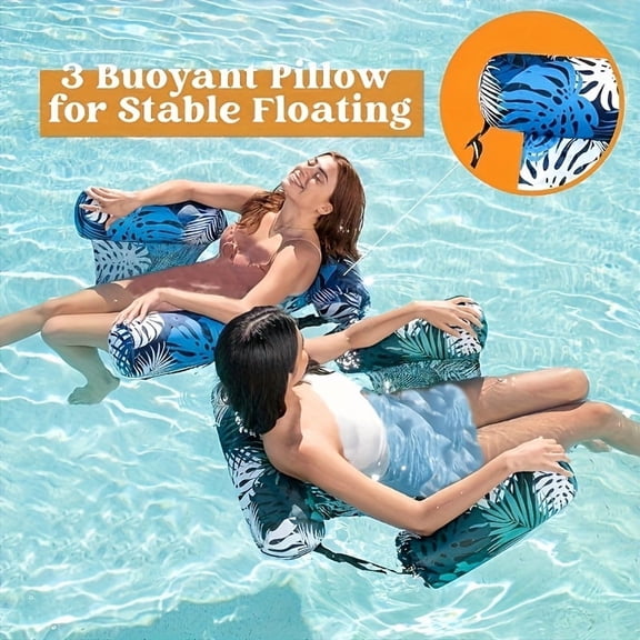 2pcs Inflatable Pool Lounge Chair Set Durable PVC Adult Floating Beds for Beach, Pool & Summer Vacations (Mixed Colors)