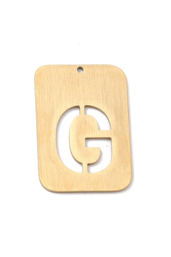 2pcs Ion Plating(IP) 304 Stainless Steel Pendants Rectangle with Alphabet Hollow Letter.G 32x22x1mm Hole: 1.5mm