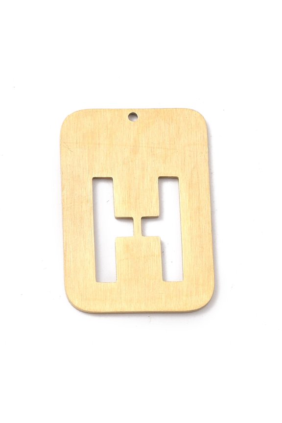 2pcs Ion Plating(IP) 304 Stainless Steel Pendants Rectangle with Alphabet Hollow Letter.H 32x22x1mm Hole: 1.5mm