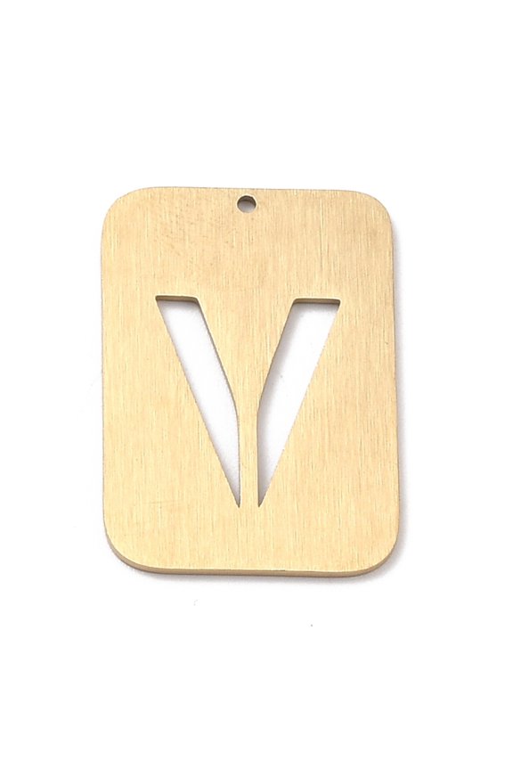 2pcs Ion Plating(IP) 304 Stainless Steel Pendants Rectangle with Alphabet Hollow Letter.V 32x22x1mm Hole: 1.5mm