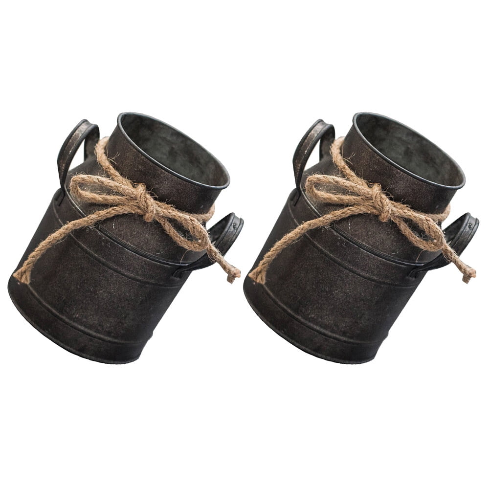 2pcs Iron Flower Bucket Gardening Planter Bucket Retro Flowerpot Milk Pot Holder