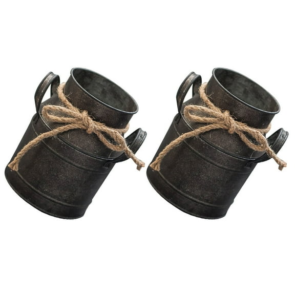 2pcs Iron Flower Bucket Gardening Planter Bucket Retro Flowerpot Milk Pot Holder
