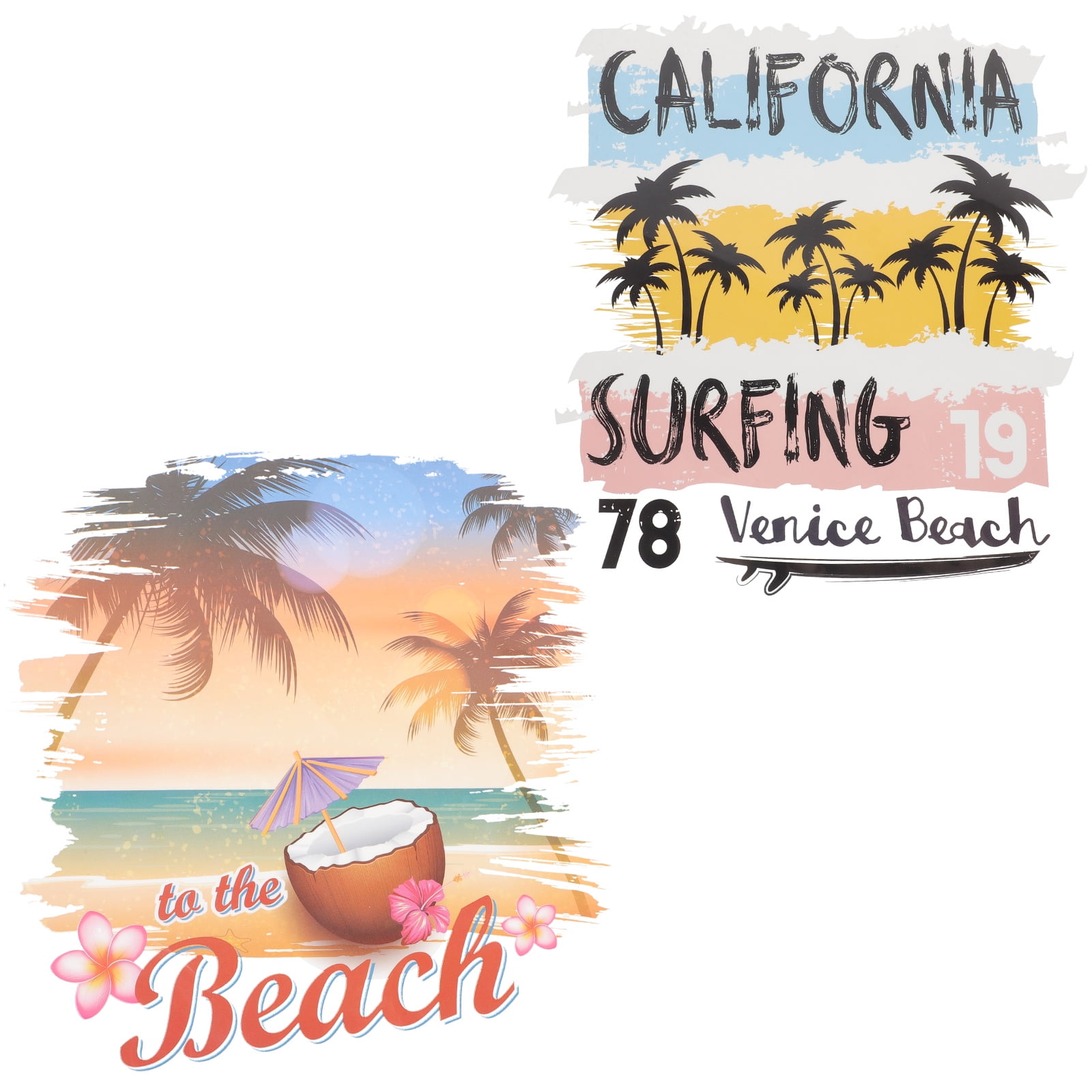 2pcs Iron On Transfer Stickers Summer Cartoon Pattern Iron On Decals T Shirts Transfer Sheets