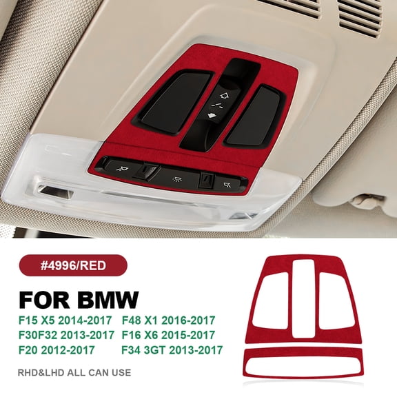 2pcs Italian Suede Car Reading Light Covers for BMW 3 Series F30 F34 2012-2017 Interior Trim Decoration 2pcs, Red