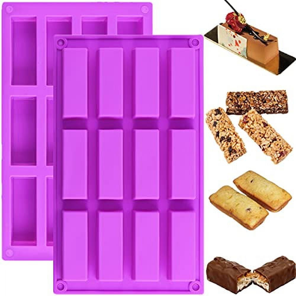 JACOBAKE Narrow Financier Silicone Rectangle Molds Set of 2, Protein Bars  mold Energy Bars Maker for Caramel Bread Loaf Muffin Brownie Cornbread