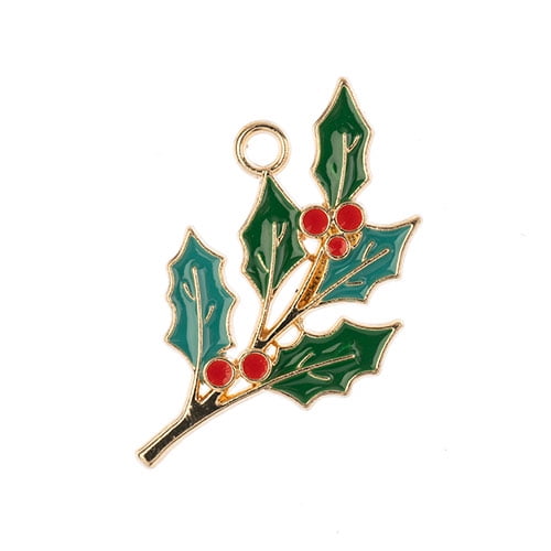 2pcs John Bead Sweet & Petite Holiday Charms 19x34mm Holly Sprig for Bracelet & Necklace Making