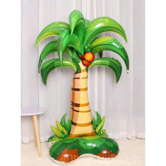 2pcs Jumbo Inflatable Coconut Palm Tree Foil Balloon, Tropical 3D Standalone Helium Balloon for Summer Beach Party, Green