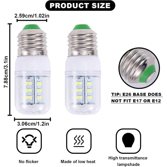 2pcs KEI D34L Light Bulb Replacement for Frigidaire 3.5W LED Refrigerator, AC100-265V Fridge Bulb for Frigidaire FFSS2615TS5 LFSS2612TF0 LFSS2612TF4 FFSS2615TSO Accessories, White Light
