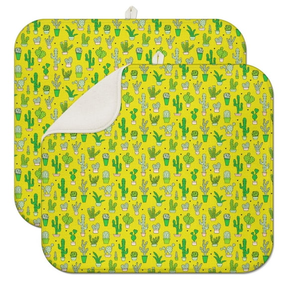 2pcs Kawaii Papaya Pattern Dish Drying Mats 3-Layer Thick Absorbent Kitchen Mat, Cute Cartoon Fruit Print, Reusable & Washable Drying Pad for Countertop (Tropical Decor Style)