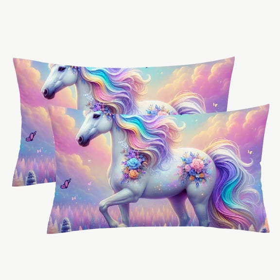 2pcs Kawaii Unicorn Pillow Cover 12x20 Inch Polyester 100% Pillow Case Decorations for Home Sofa for Home and Office Decor