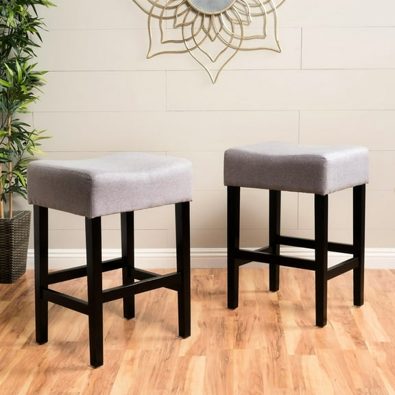 2pcs Kd Backless Counter Stool, Grey. Smooth Fabric Seat Component, Wood Legs. Improves Home Style. 15.6"d X 18.86"w 26.98"h Fluffy Area,