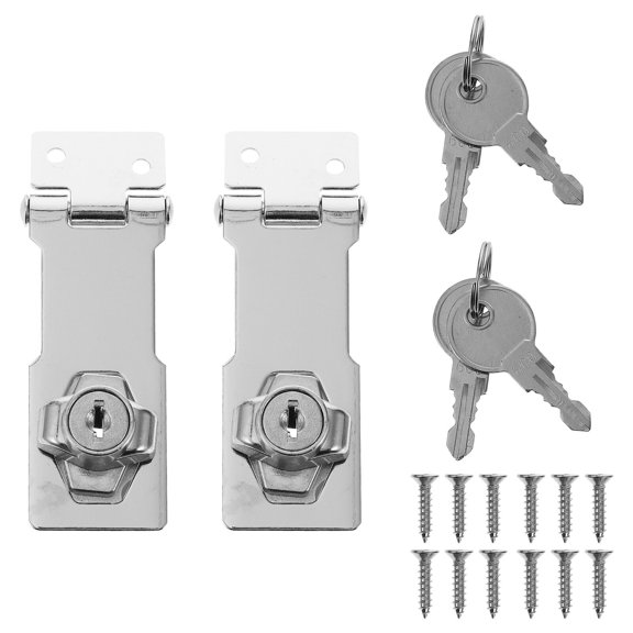 OUNONA Stainless Steel Keyed Hasp Lock Set for Doors and Cabinets, 2 Pieces Security Hardware