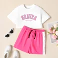 thumbnail image 1 of 2pcs Kid Girl Letter Print Short-sleeve Tee and Drawstring Shorts Set, 1 of 6
