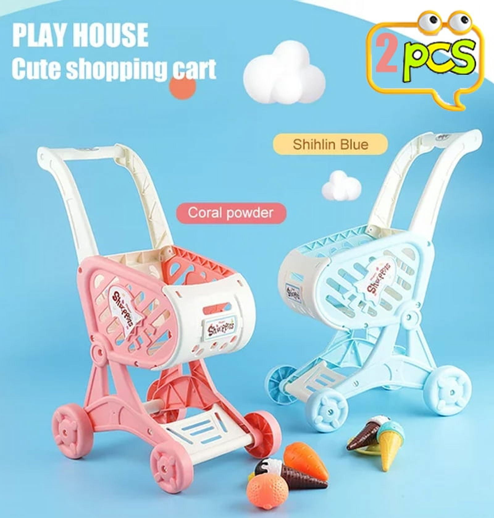 2pcs Kids Toy Shopping Carts, Portable Pretend Cart , Toddlers Cart Toy