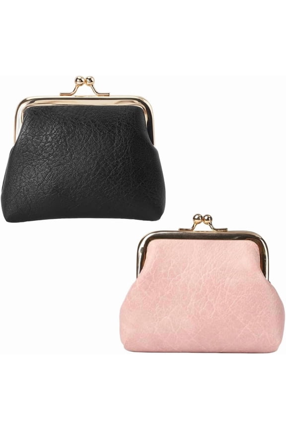 2pcs Kiss Lock Coin Purse Leather Coin Purse Mini Vintage Snap Closure Wallet Change Pouch With Metal Kiss Lock Clasp Small Size Clutch Purse Bulk for DIY