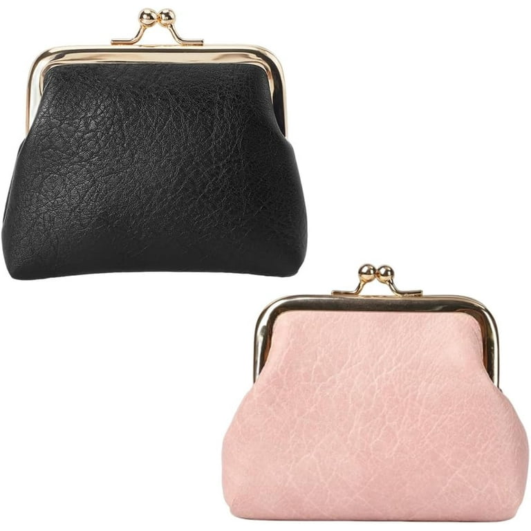 2pcs Kiss Lock Coin Purse Leather Coin Purse Mini Vintage Snap