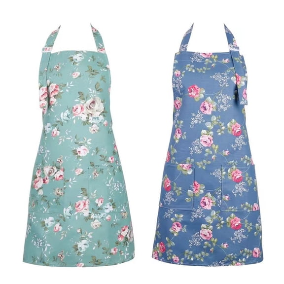 2pcs Kitchen Apron For Women Men Sleeveless Korean Design Pattern Water Resistant Adjustable Neckstrap Cooking Apron