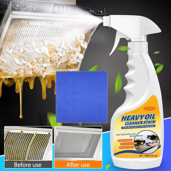 2pcs Kitchen Degreaser Heavy-Duty Cleaner, 300ml Industrial-Strength Foam, Microfiber Towel, pH-Balanced Stainless Steel , Odor Eliminator Set