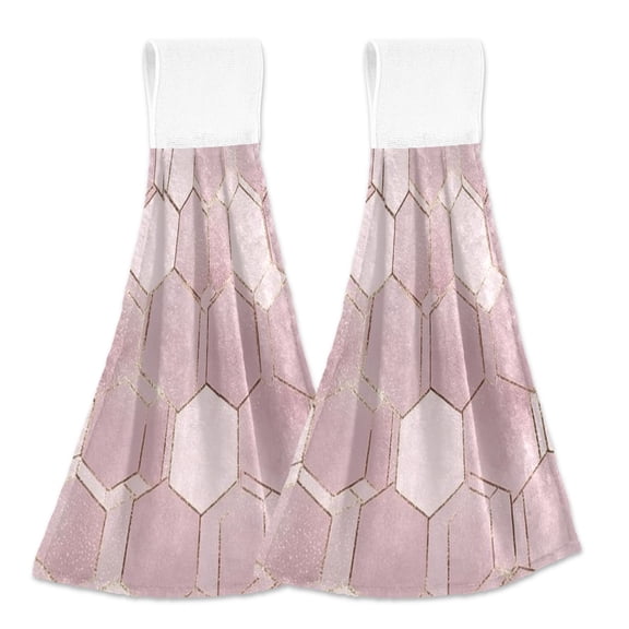 2pcs Kitchen Hanging Towels Bathroom Hanging Towels Velcro Soft Hand Towel Absorbent Tie Towels for Kitchen Toilet Tea Bar Washcloth Decor Blush Pink Hexagon