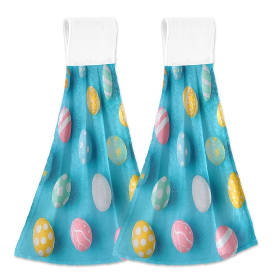 2pcs Kitchen Hanging Towels Bathroom Hanging Towels Velcro Soft Hand Towel Absorbent Tie Towels for Kitchen Toilet Tea Bar Washcloth Decor Colorful Easter Eggs
