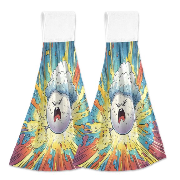 2pcs Kitchen Hanging Towels Bathroom Hanging Towels Velcro Soft Hand Towel Absorbent Tie Towels for Kitchen Toilet Tea Bar Washcloth Decor Comic Book Panel