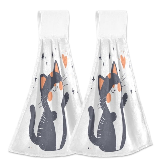 2pcs Kitchen Hanging Towels Bathroom Hanging Towels Velcro Soft Hand Towel Absorbent Tie Towels for Kitchen Toilet Tea Bar Washcloth Decor Cute Cat with Eyes Closed