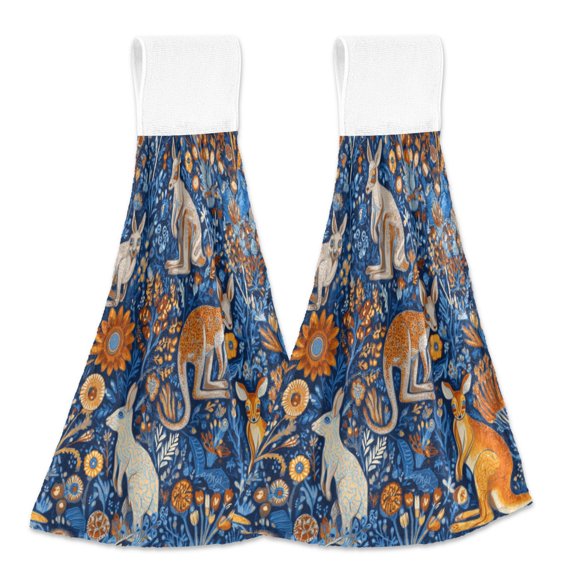 2pcs Kitchen Hanging Towels Bathroom Hanging Towels Velcro Soft Hand Towel Absorbent Tie Towels for Kitchen Toilet Tea Bar Washcloth Decor Kangaroos and Koalas Animals