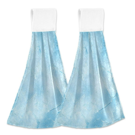 2pcs Kitchen Hanging Towels Bathroom Hanging Towels Velcro Soft Hand Towel Absorbent Tie Towels for Kitchen Toilet Tea Bar Washcloth Decor Light Blue Icy Texture