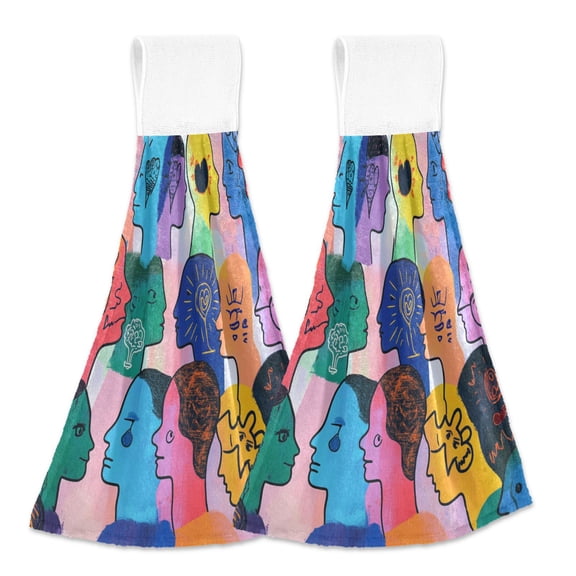 2pcs Kitchen Hanging Towels Bathroom Hanging Towels Velcro Soft Hand Towel Absorbent Tie Towels for Kitchen Toilet Tea Bar Washcloth Decor Various Character Faces