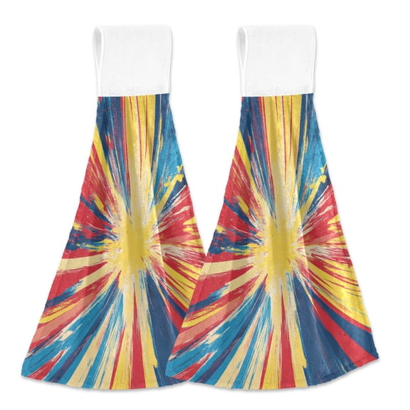 2pcs Kitchen Hanging Towels Bathroom Hanging Towels Velcro Soft Hand Towel Absorbent Tie Towels for Kitchen Toilet Tea Bar Washcloth Decor Vibrant Yellow Rays