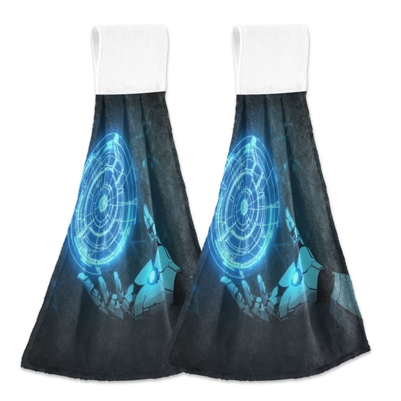 2pcs Kitchen Hanging Towels Bathroom Hanging Towels Velcro Soft Hand Towel Absorbent Tie Towels for Kitchen Toilet Tea Bar Washcloth Decor Robot Hand