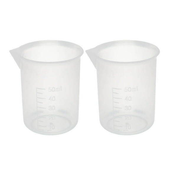 2pcs Kitchen Lab 50mL Clear Plastic Measuring Cup Jug Pour Spout Container