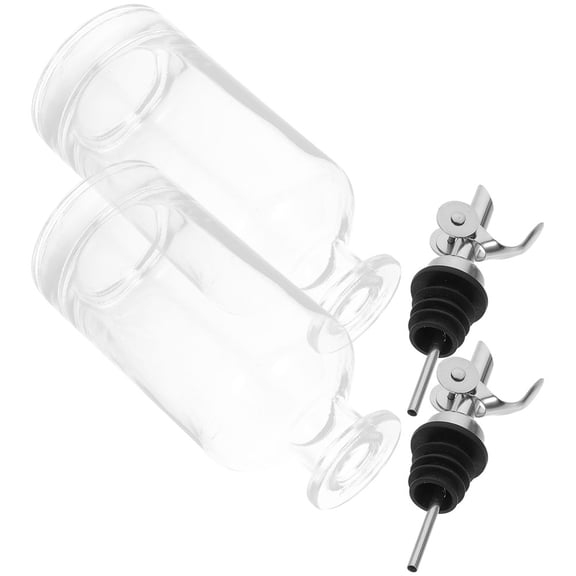 STRANDCHIC Set of 2 Transparent Glass Oil Bottles with Stainless Steel Pour Spouts for Cooking and Kitchen Use