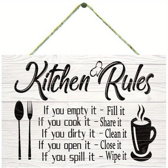 2pcs "Kitchen Rules" Wooden Wall Plaque - Lightweight And Easy to Hang - Perfect for Kitchen And Home Decor