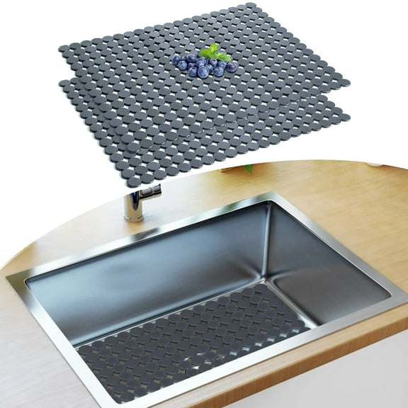 2pcs Kitchen Sink Mat, Adjustable Fast Draining Sink Mat, Protectors Mat Dots Design Sink Mat for Stainless Steel Ceramic Sinks, Easy to Clean & Cut(Grey)