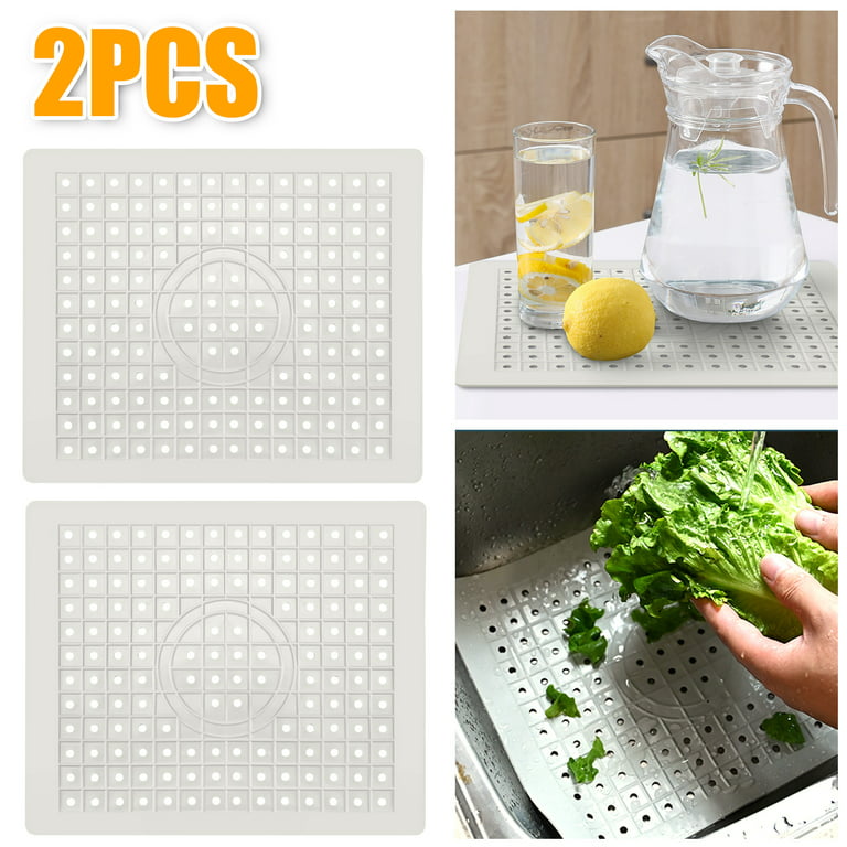 AllTopBargains 2 Pack Kitchen Sink Mat Drain Pad Protector 10 x 12 Non-Slip Rubber Durable